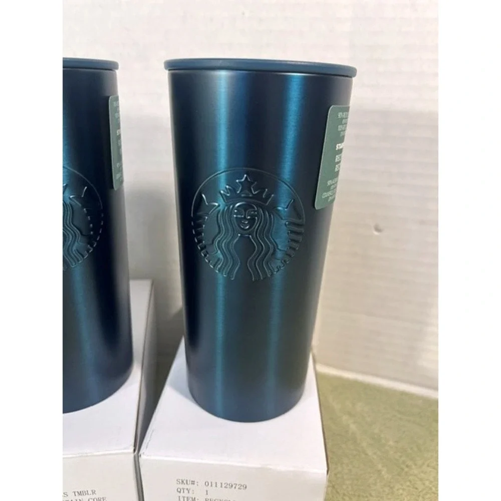 Lot of 3 - Starbucks 12oz Tumbler Recycled Stainless Steel Metal Cup Teal Green